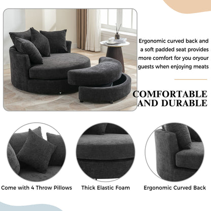 360° Swivel Accent Barrel Chair With Storage Ottoman & 4 Pillows,
