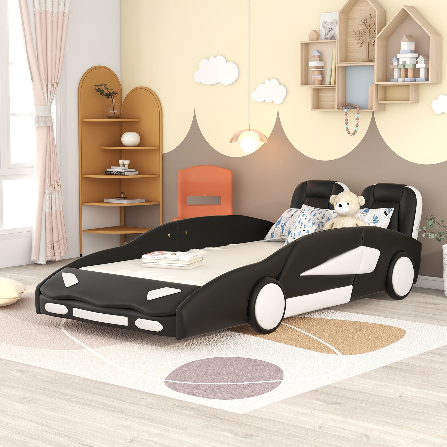 Race Car Shaped Twin Platform Bed With Wheels