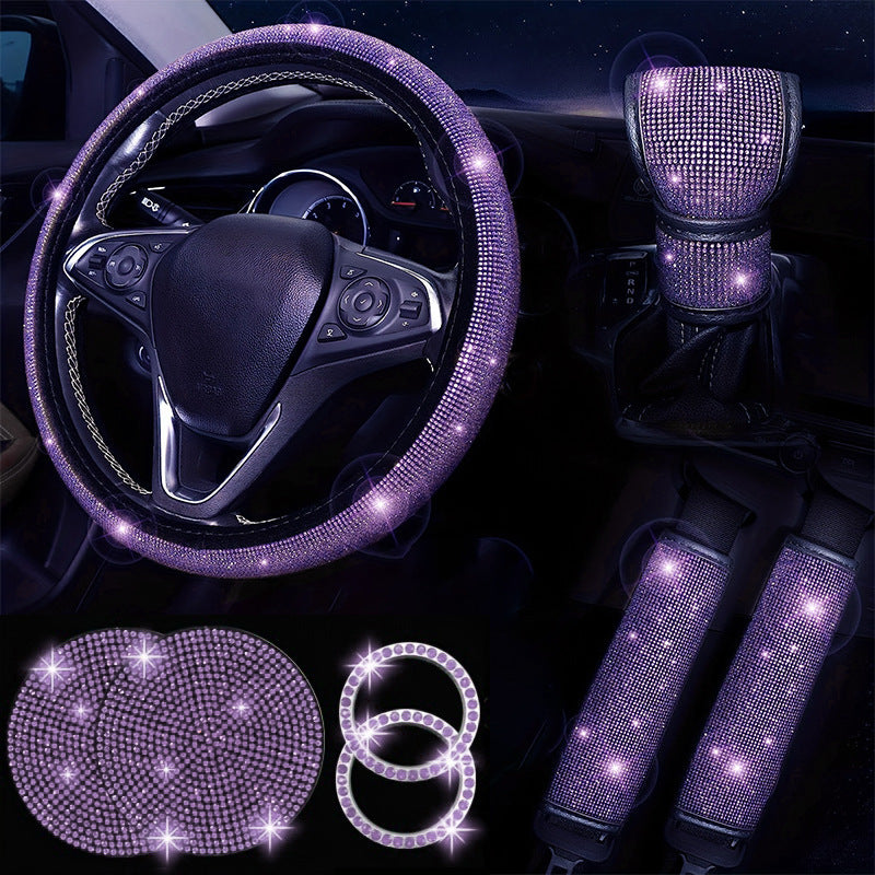 Diamond Set Leather Steering Wheel Cover Rhinestones