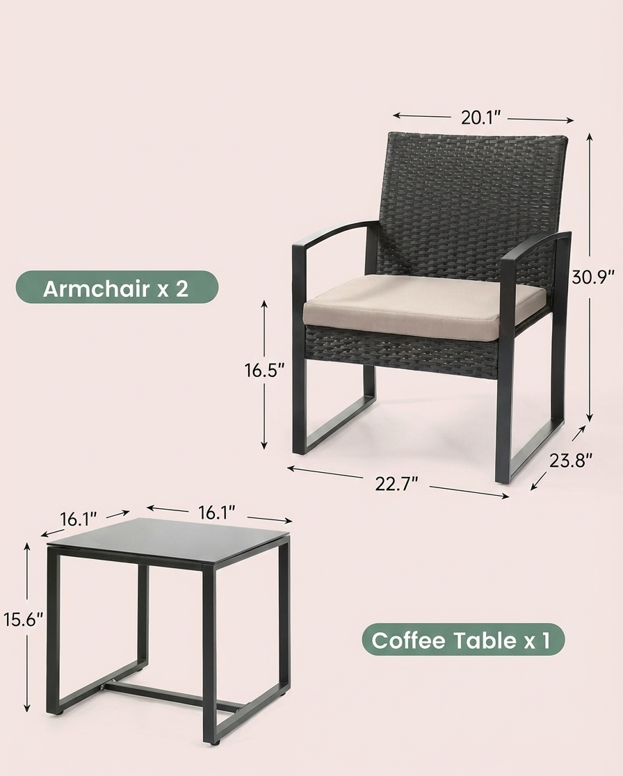 3-Piece Outdoor Patio Furniture Set