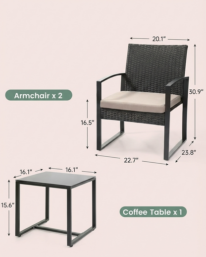 3-Piece Outdoor Patio Furniture Set