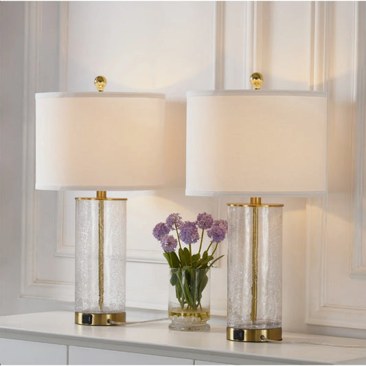 Modern Glam Glass and Metal Table Lamp Set