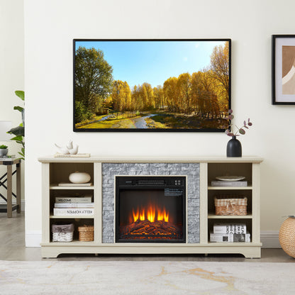 Mantel electric fireplace stone TV media stand