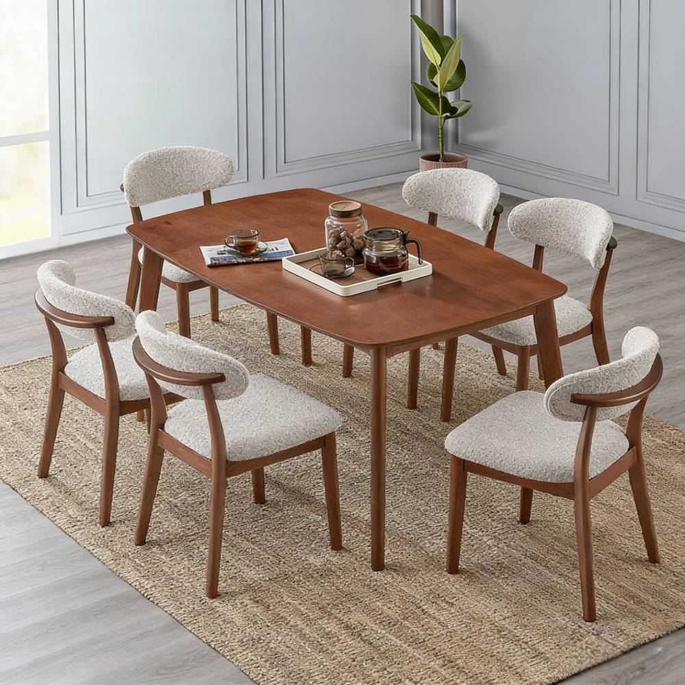 Scandinavian Dining Table Set with Upholstered Chairs for Small Spaces