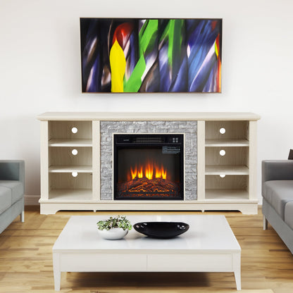 Mantel electric fireplace stone TV media stand