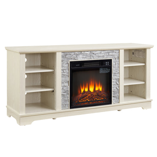 Mantel electric fireplace stone TV media stand
