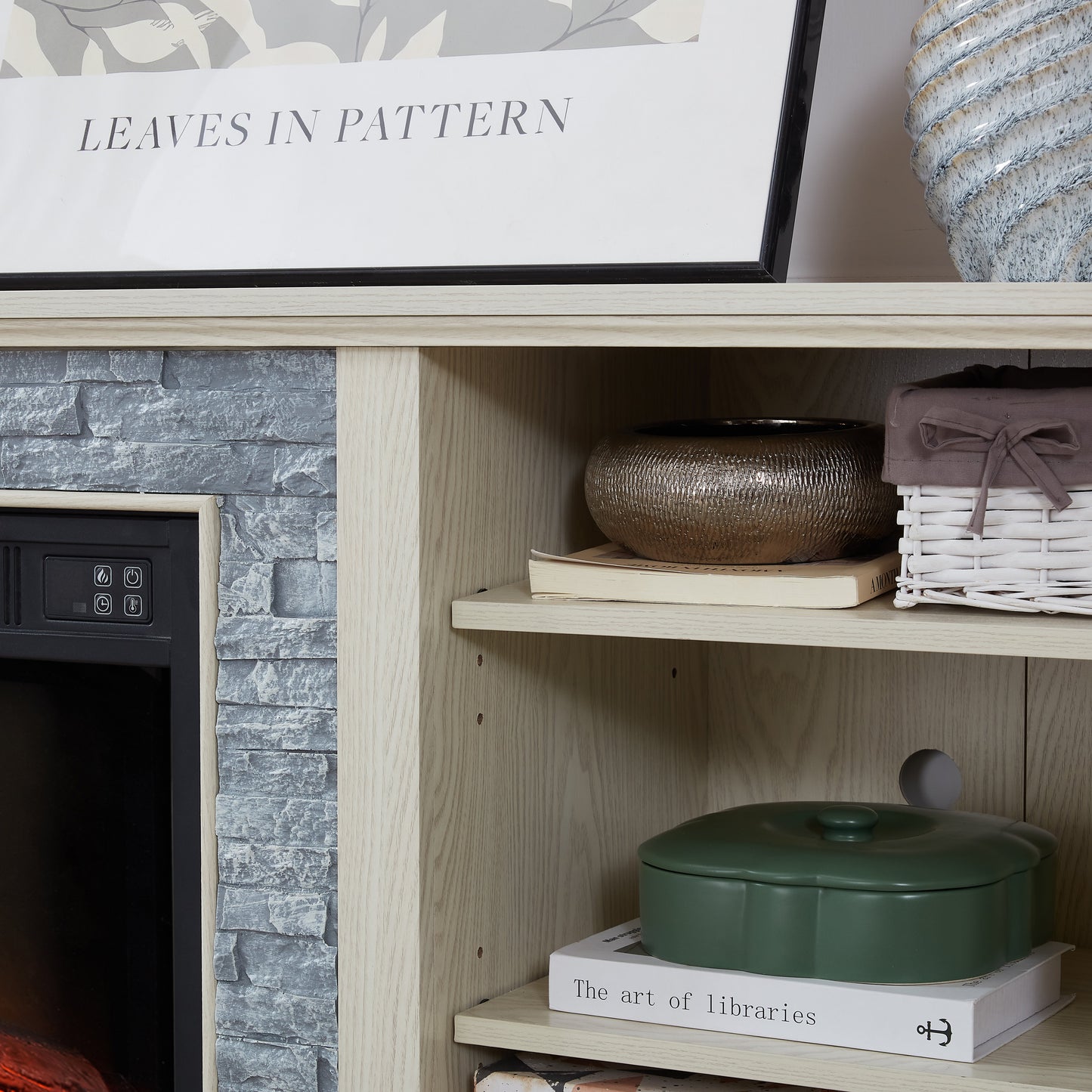 Mantel electric fireplace stone TV media stand