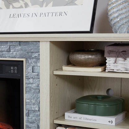 Mantel electric fireplace stone TV media stand