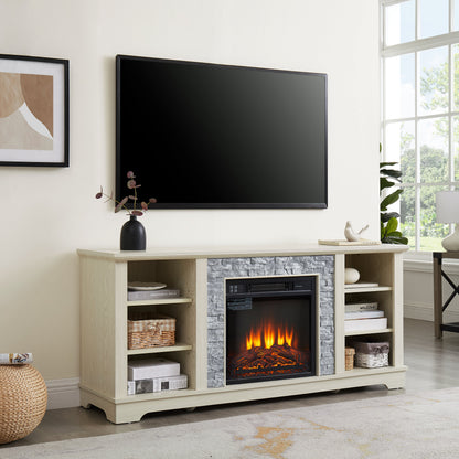 Mantel electric fireplace stone TV media stand