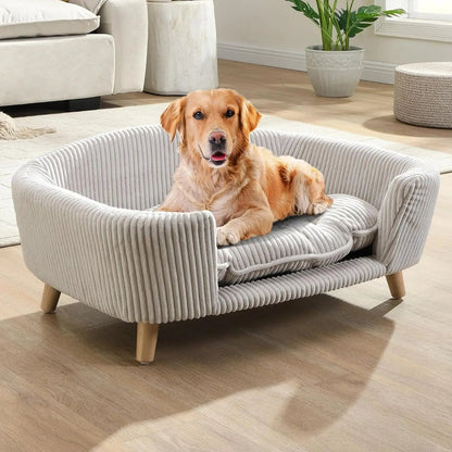 Elevated Dog Sofa Bed Corduroy Pet Couch 30 Inch