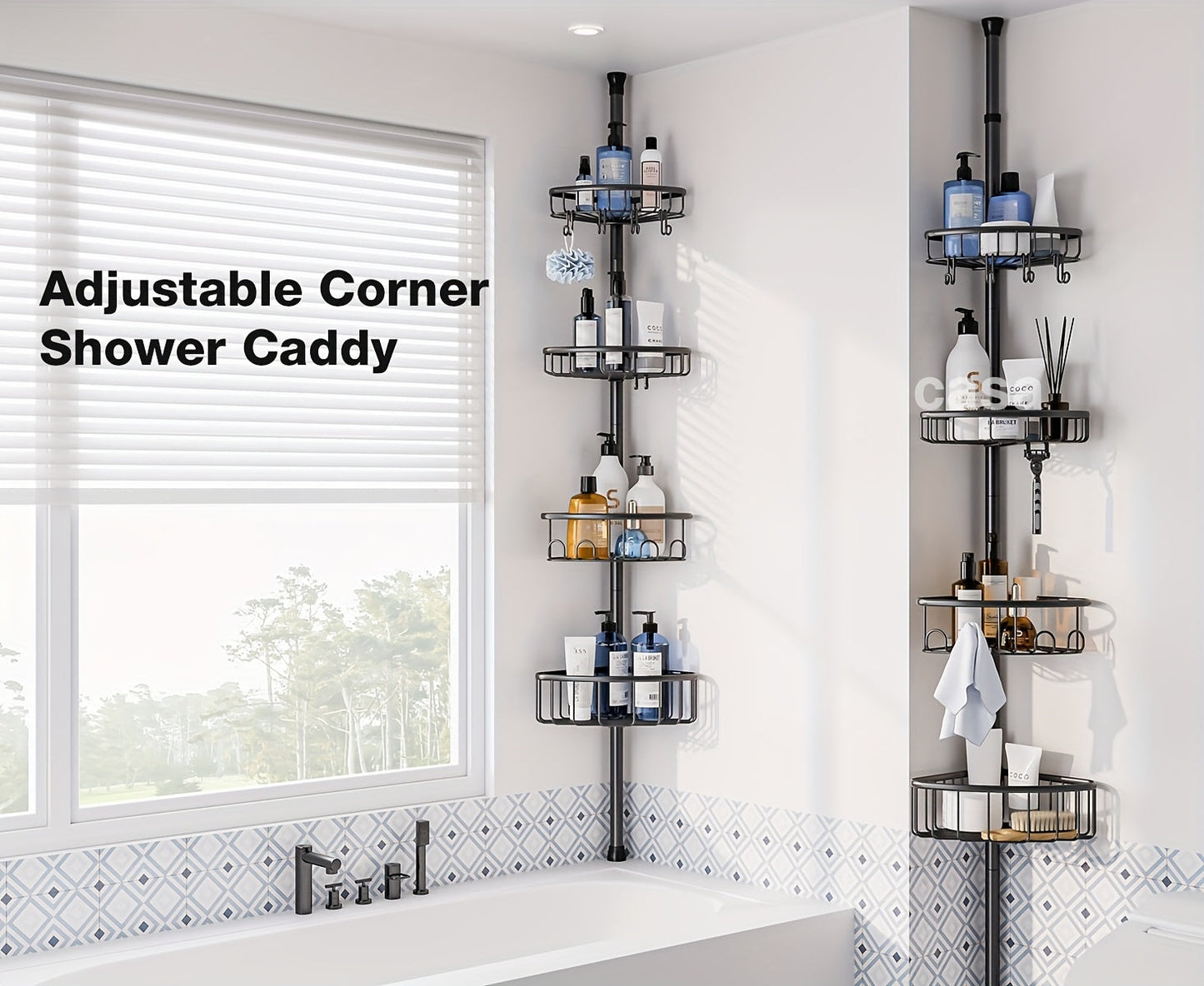 4-Tier Corner Shower Organizer Telescopic Pole