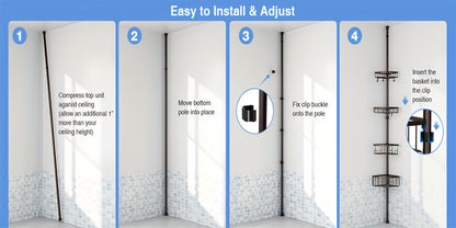 4-Tier Corner Shower Organizer Telescopic Pole