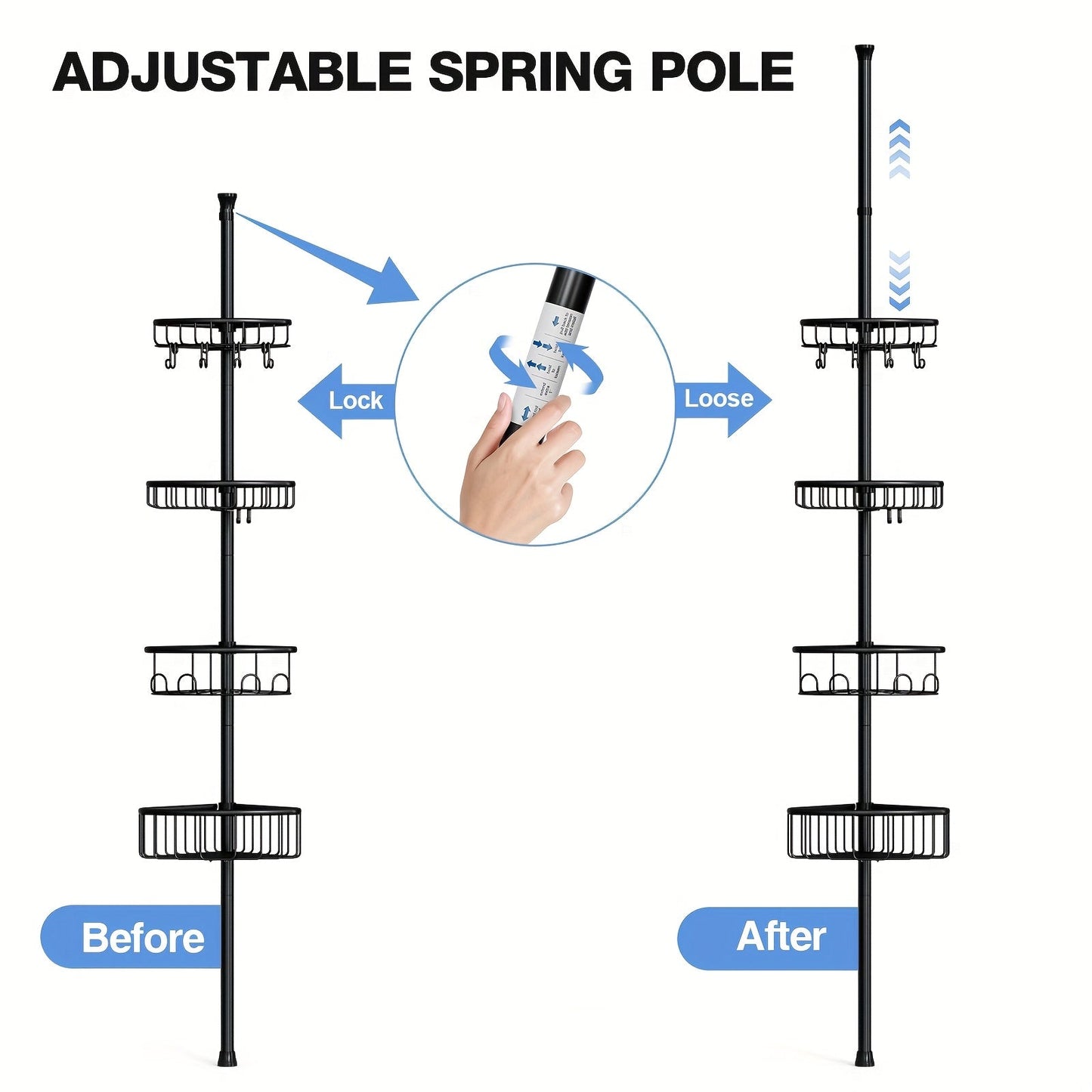 4-Tier Corner Shower Organizer Telescopic Pole