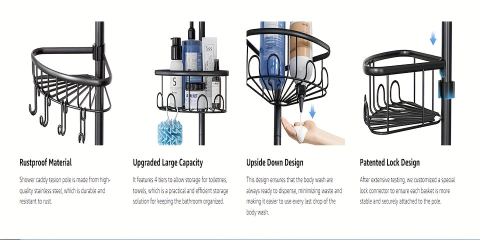 4-Tier Corner Shower Organizer Telescopic Pole