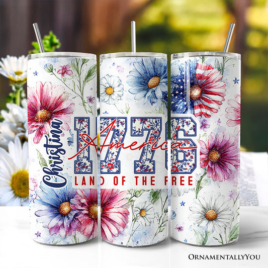 Retro America 1776 Daisy Flower Personalized Tumbler