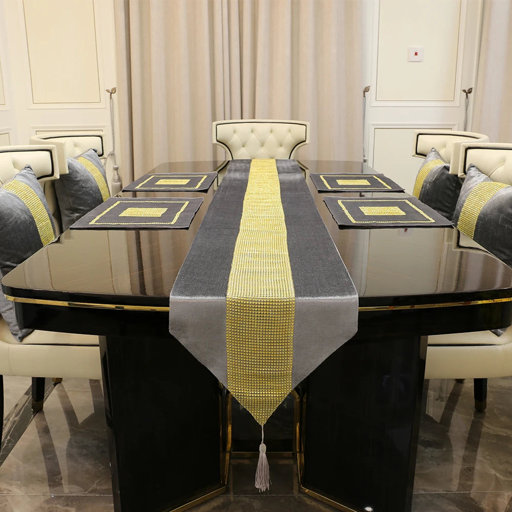 Luxurious Gold Rhinestone Table Runner