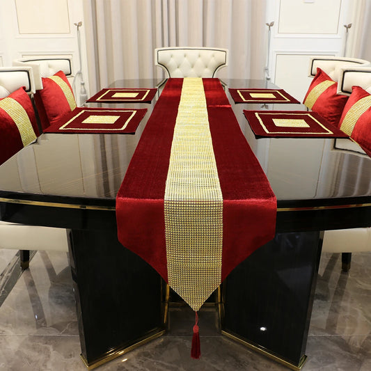 Luxurious Gold Rhinestone Table Runner