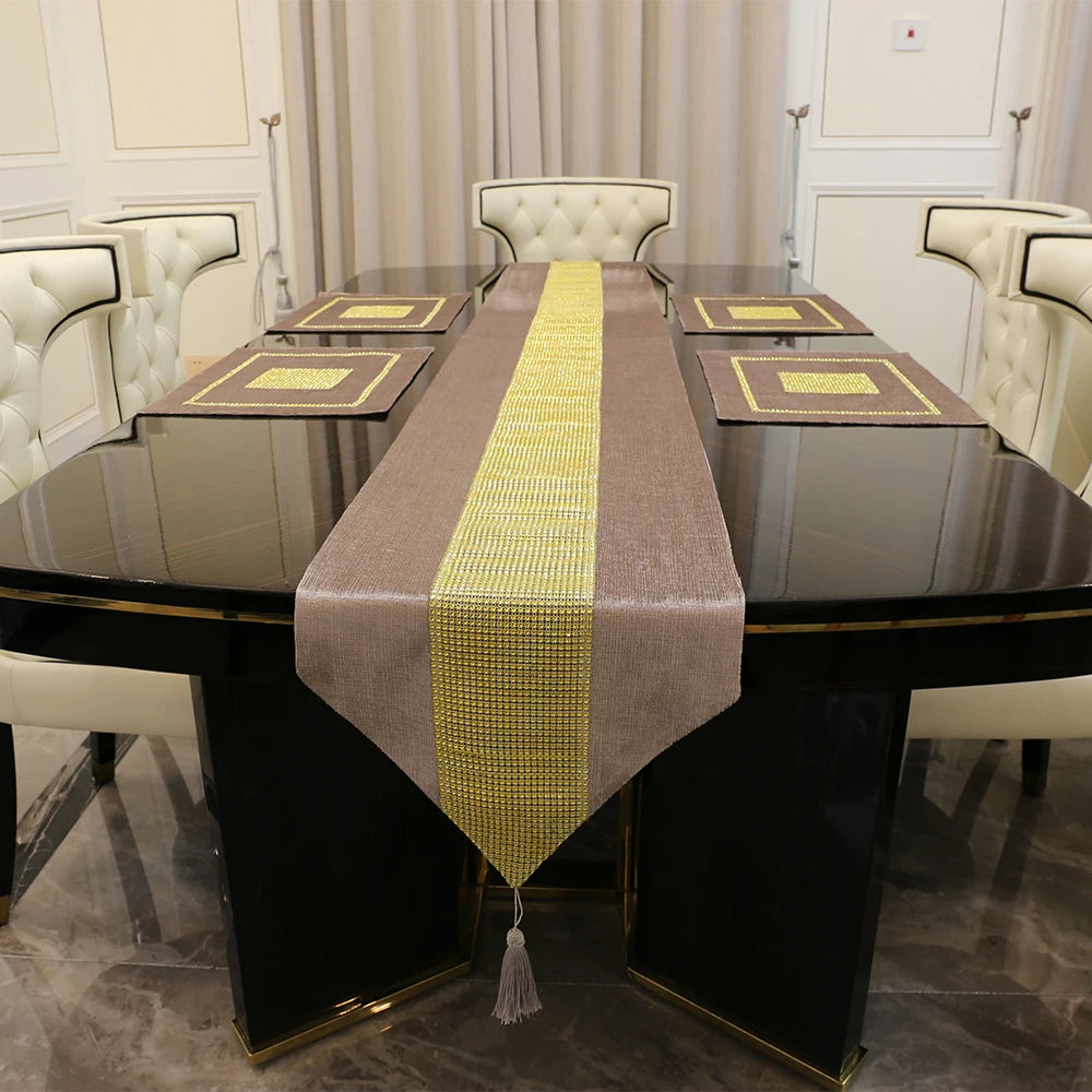 Luxurious Gold Rhinestone Table Runner