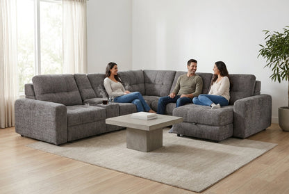 Haven Gunmetal 7-Piece Sleeper Sectional with Sliding Seats and Storage