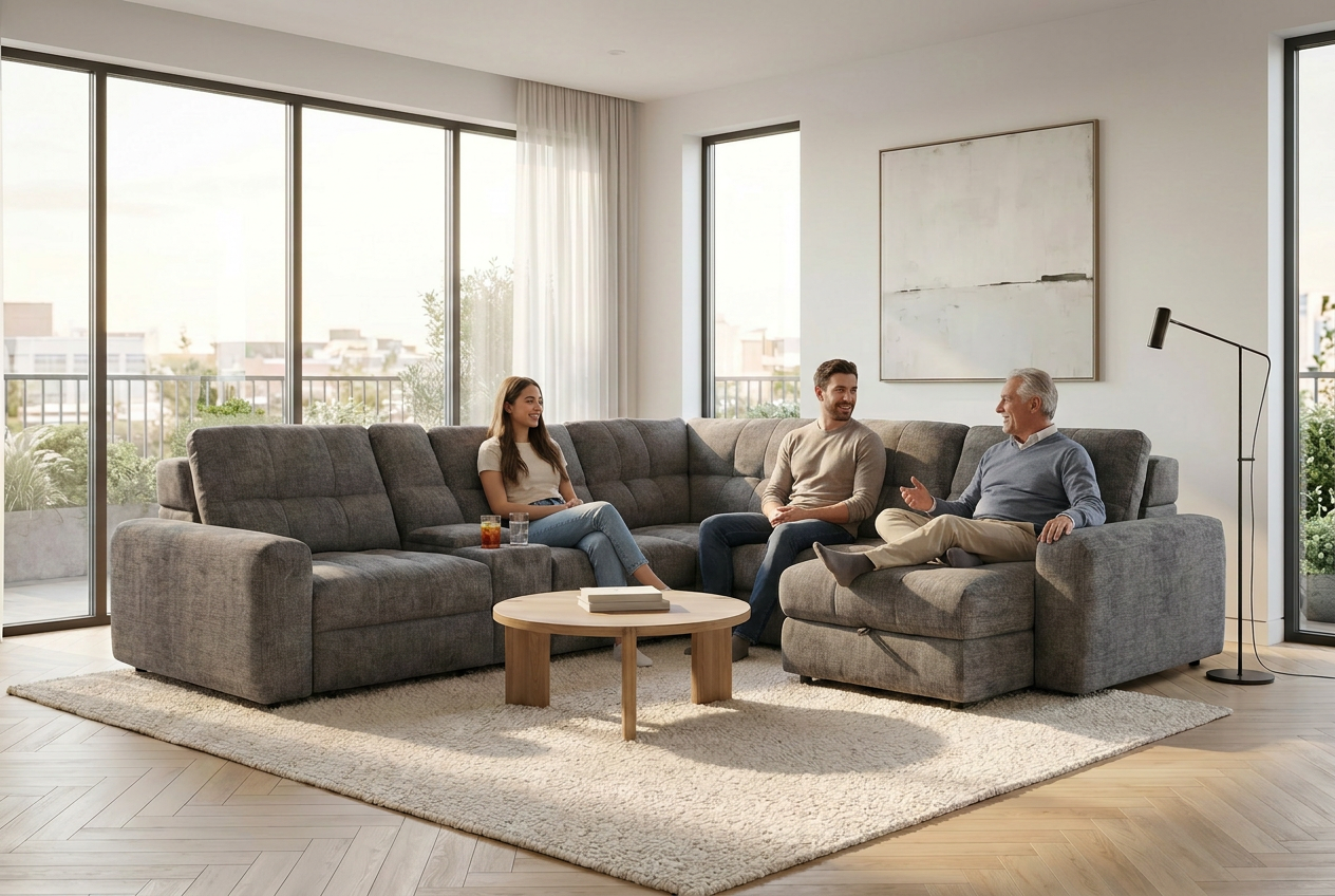 Haven Gunmetal 7-Piece Sleeper Sectional with Sliding Seats and Storage