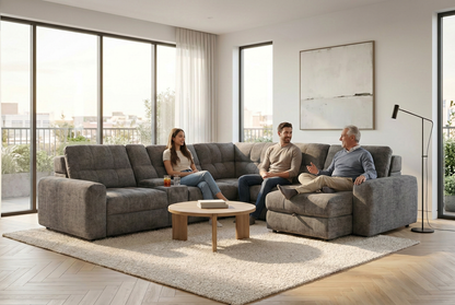 Haven Gunmetal 7-Piece Sleeper Sectional with Sliding Seats and Storage