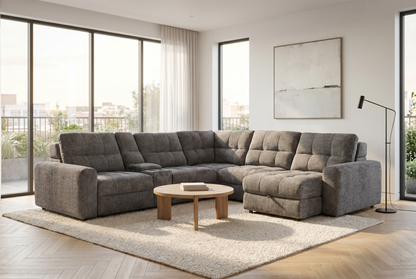 Haven Gunmetal 7-Piece Sleeper Sectional with Sliding Seats and Storage