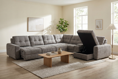 Haven Gunmetal 7-Piece Sleeper Sectional with Sliding Seats and Storage
