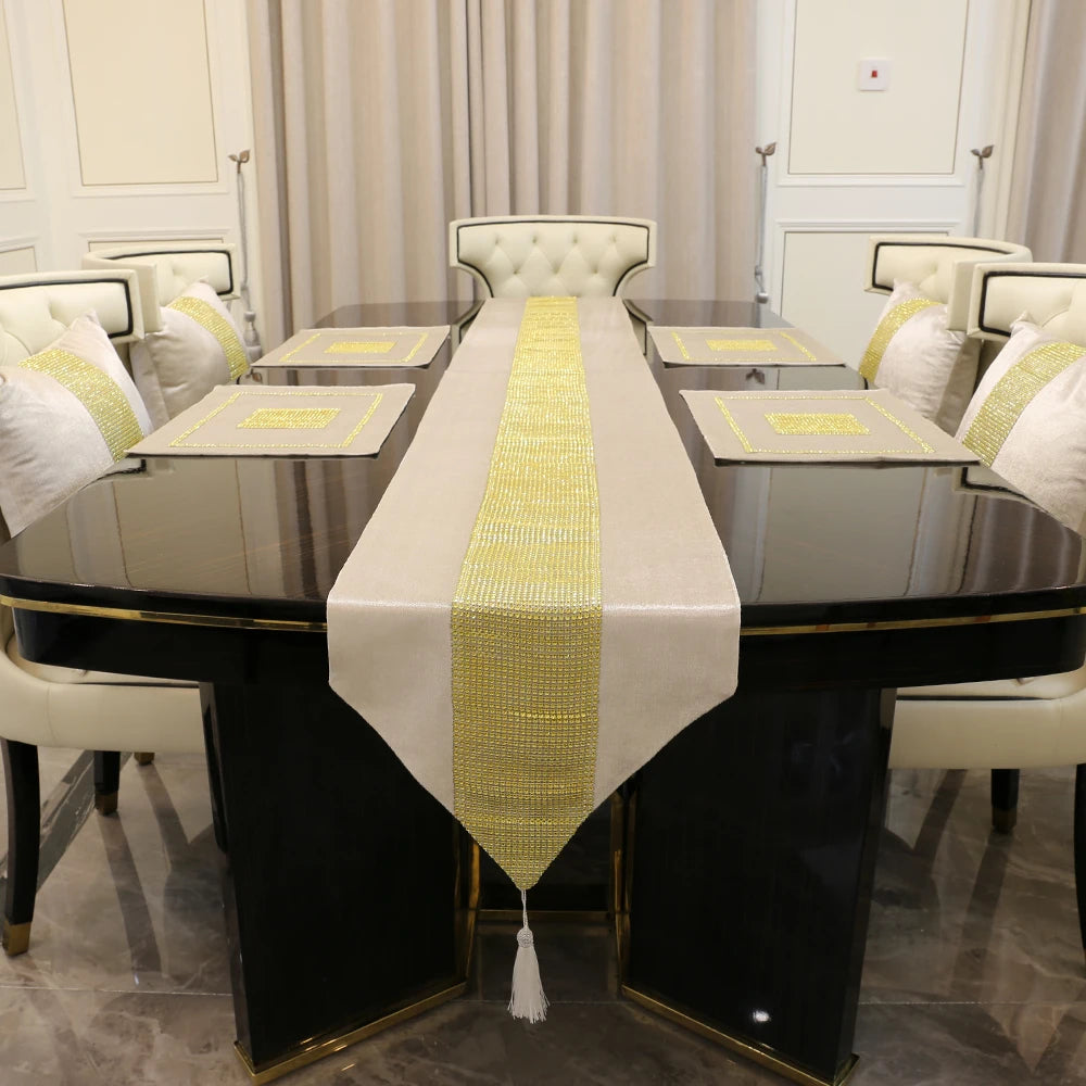 Luxurious Gold Rhinestone Table Runner