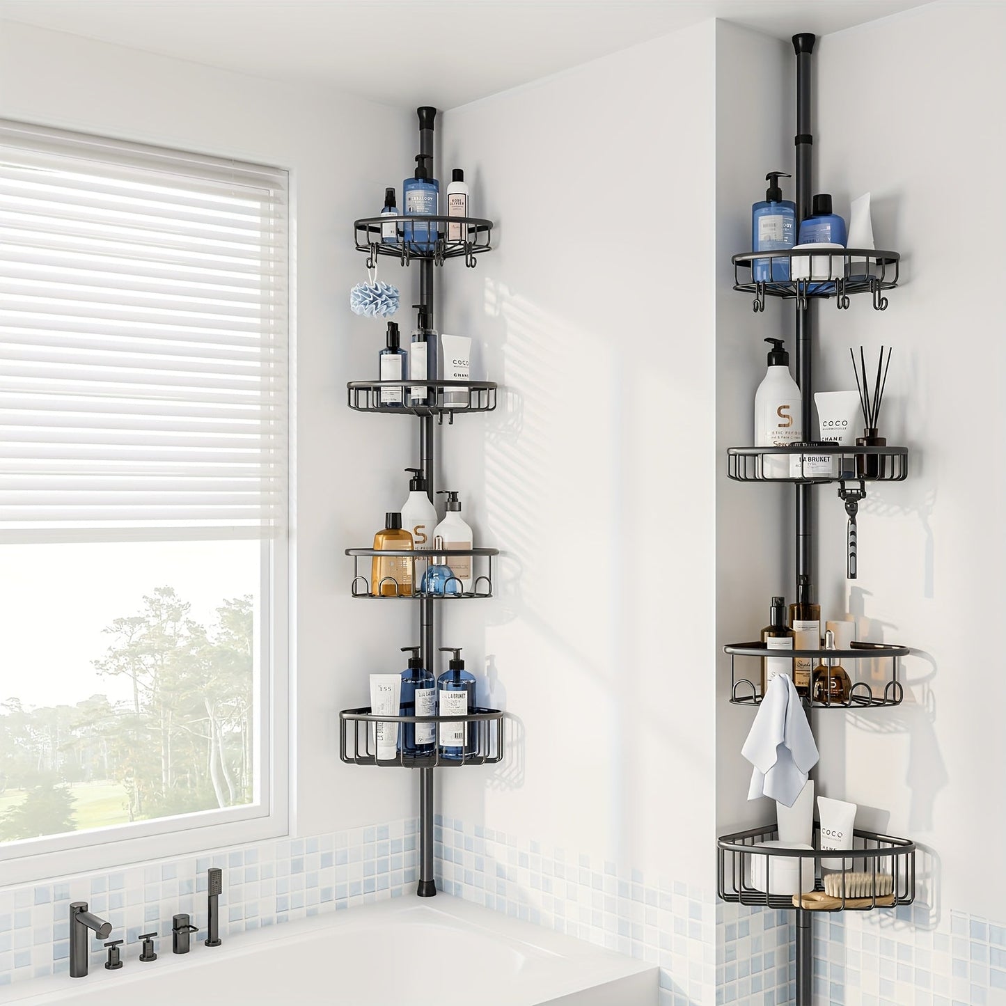 4-Tier Corner Shower Organizer Telescopic Pole