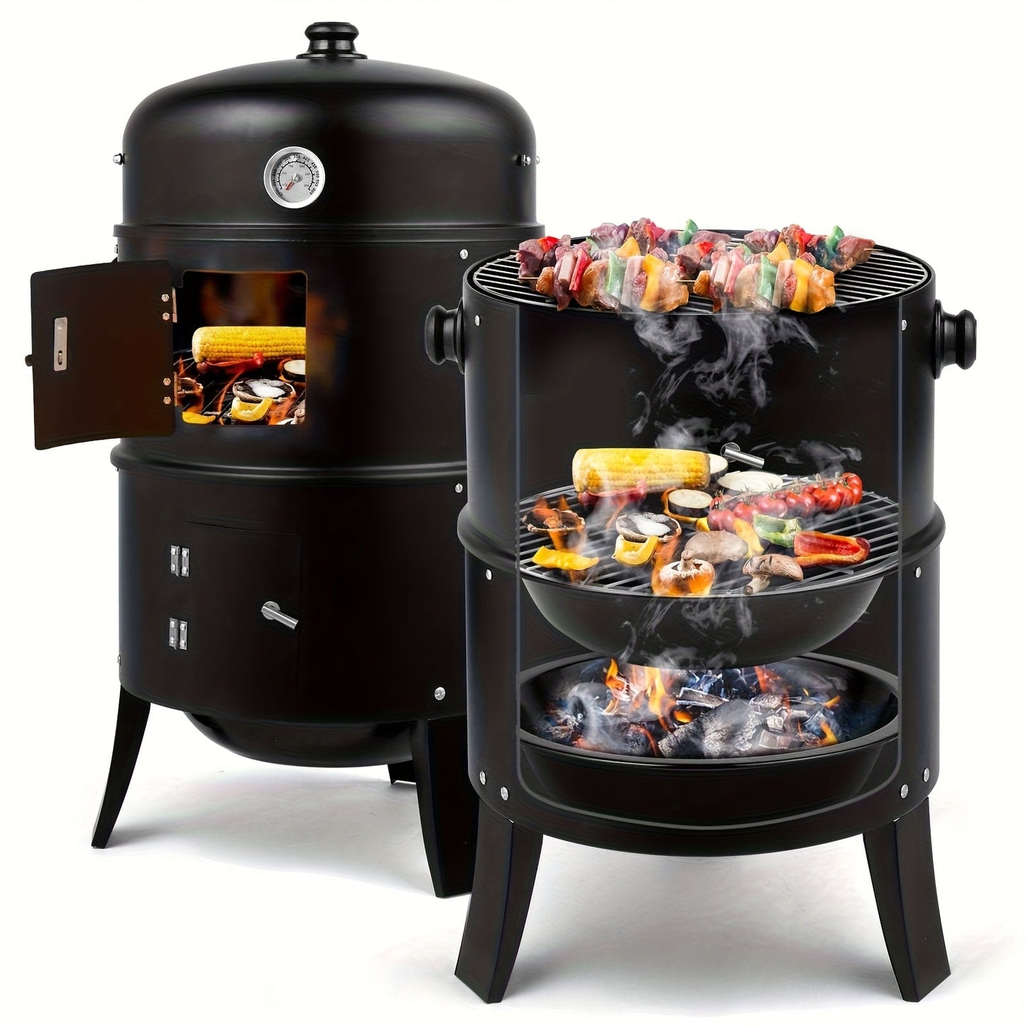 3-in-1 Charcoal Smoker Grill BBQ Fire Pit Portable