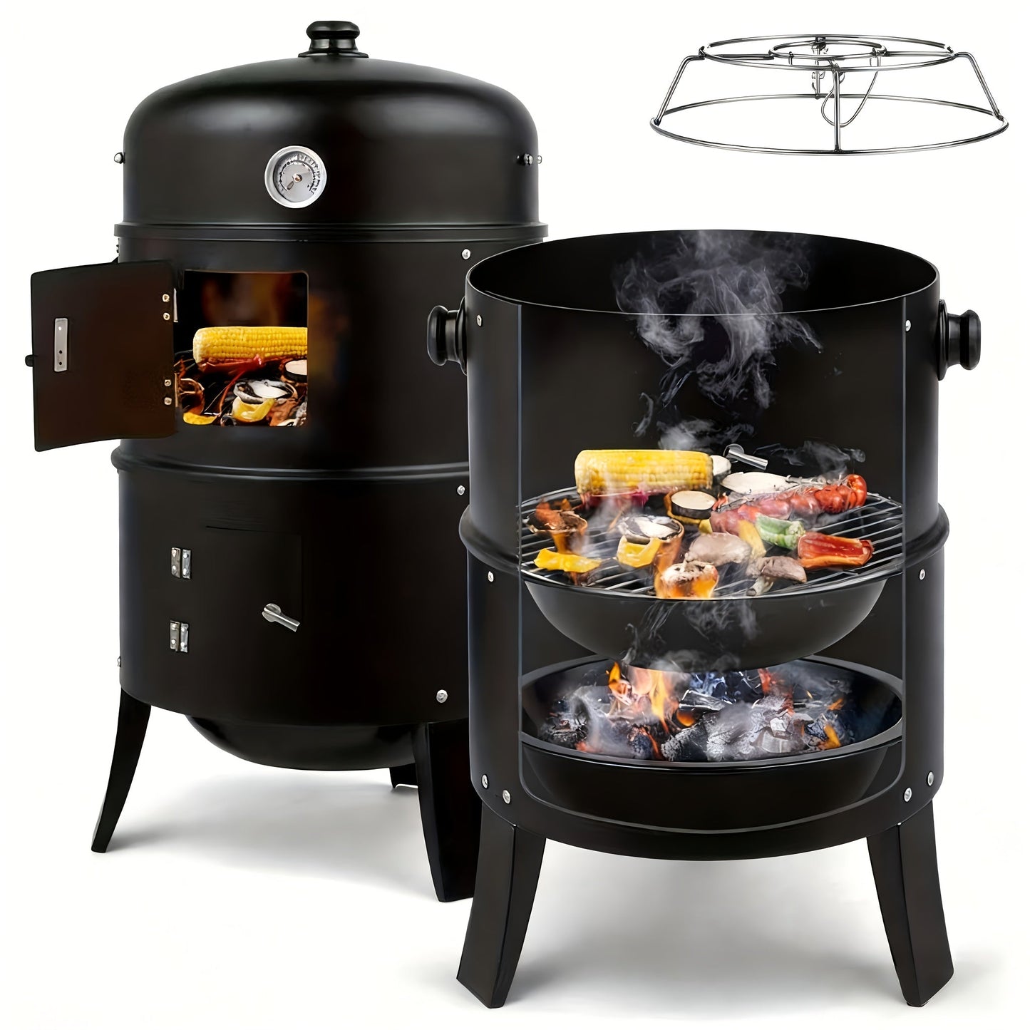 3-in-1 Charcoal Smoker Grill BBQ Fire Pit Portable