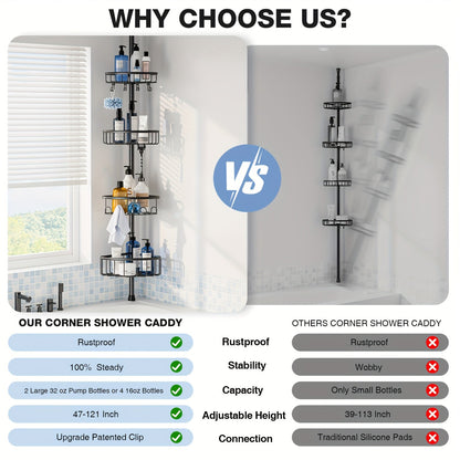 4-Tier Corner Shower Organizer Telescopic Pole