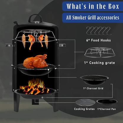 3-in-1 Charcoal Smoker Grill BBQ Fire Pit Portable