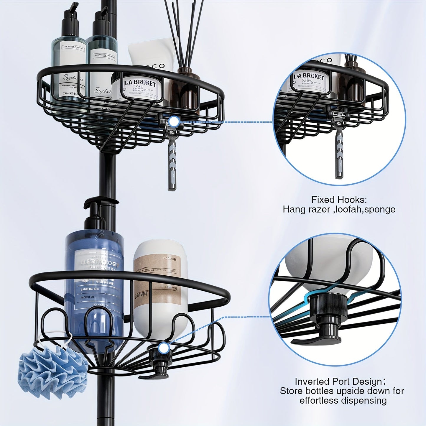 4-Tier Corner Shower Organizer Telescopic Pole