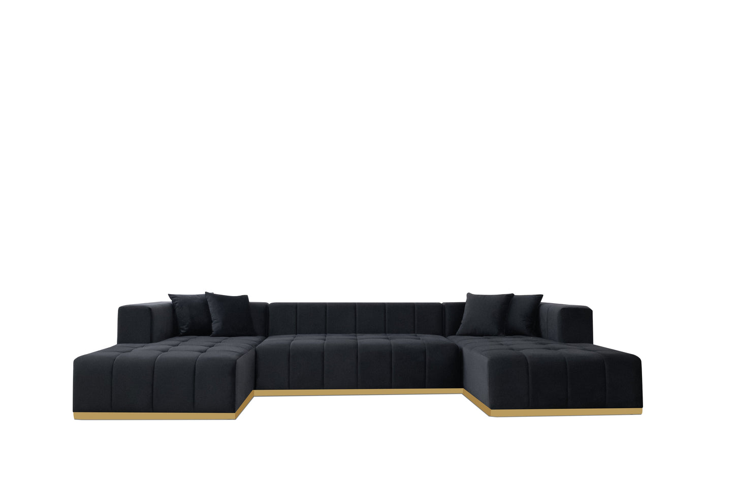 Montecito Black Velvet Double Chaise "U" Shape Sectional Sofa