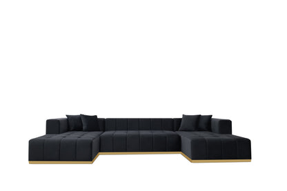Montecito Black Velvet Double Chaise "U" Shape Sectional Sofa
