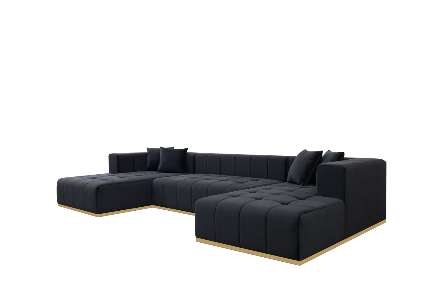 Montecito Black Velvet Double Chaise "U" Shape Sectional Sofa