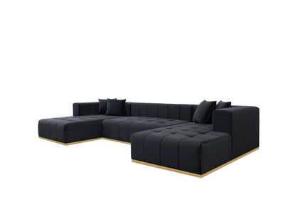 Montecito Black Velvet Double Chaise "U" Shape Sectional Sofa