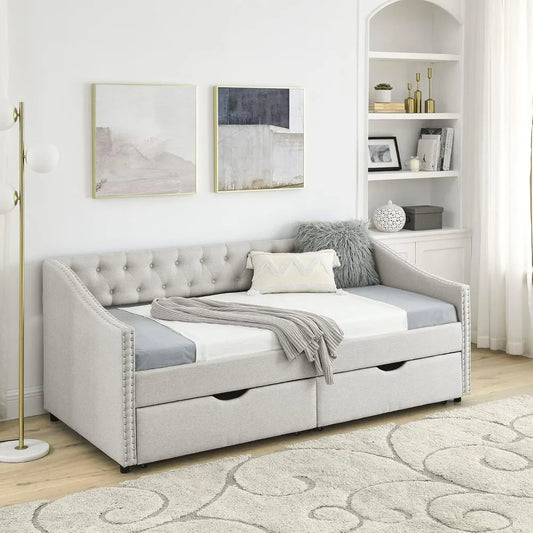 Wood Daybed Frame with 2 Storage Drawers