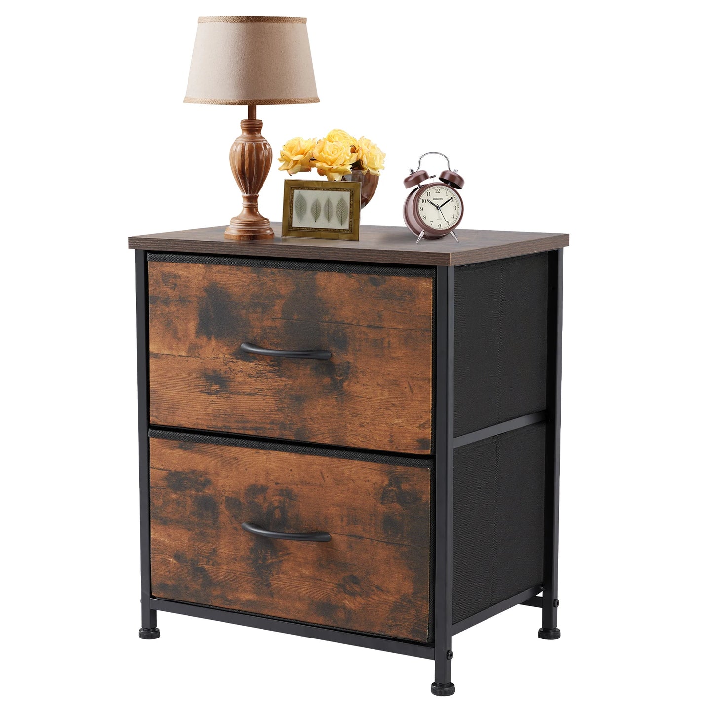 Nightstand/Bedside Coffee Table For Bedroom 2 Fabric Drawers