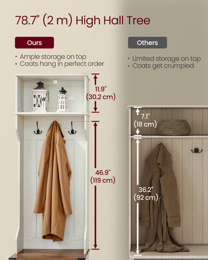 Hall Tree with Bench/Shoe/Coat Rack Entryway 3 Tri-Hooks, Door with Handle