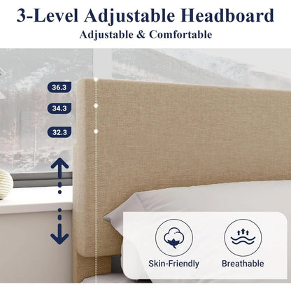 Bed Frame with Adjustable Headboard, Mattress Foundation, No Box Spring Needed