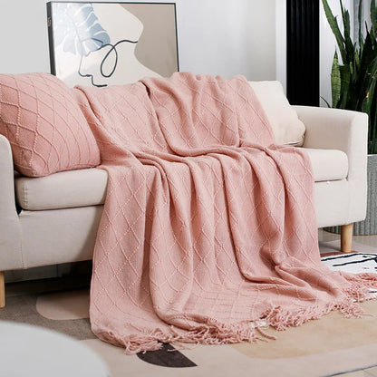 Nordic Knitted Shawl Sofa Blanket with Tassels