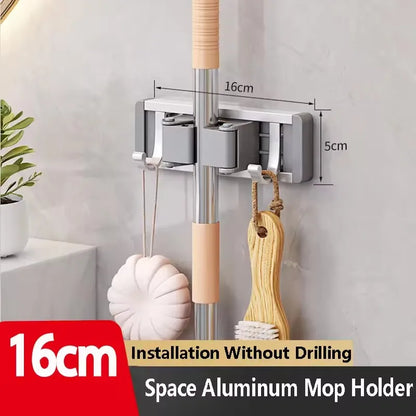 Wall Mounted Mop & Broom Organizer Rack with 5 Hooks