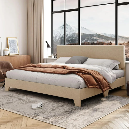 Bed Frame with Adjustable Headboard, Mattress Foundation, No Box Spring Needed