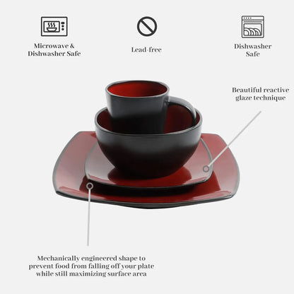 16-Pc Square Reactive Glaze Dinnerware Set