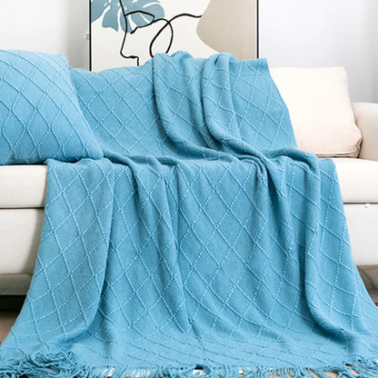 Nordic Knitted Shawl Sofa Blanket with Tassels