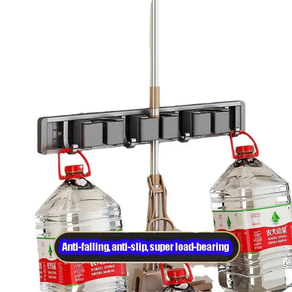 Wall Mounted Mop & Broom Organizer Rack with 5 Hooks