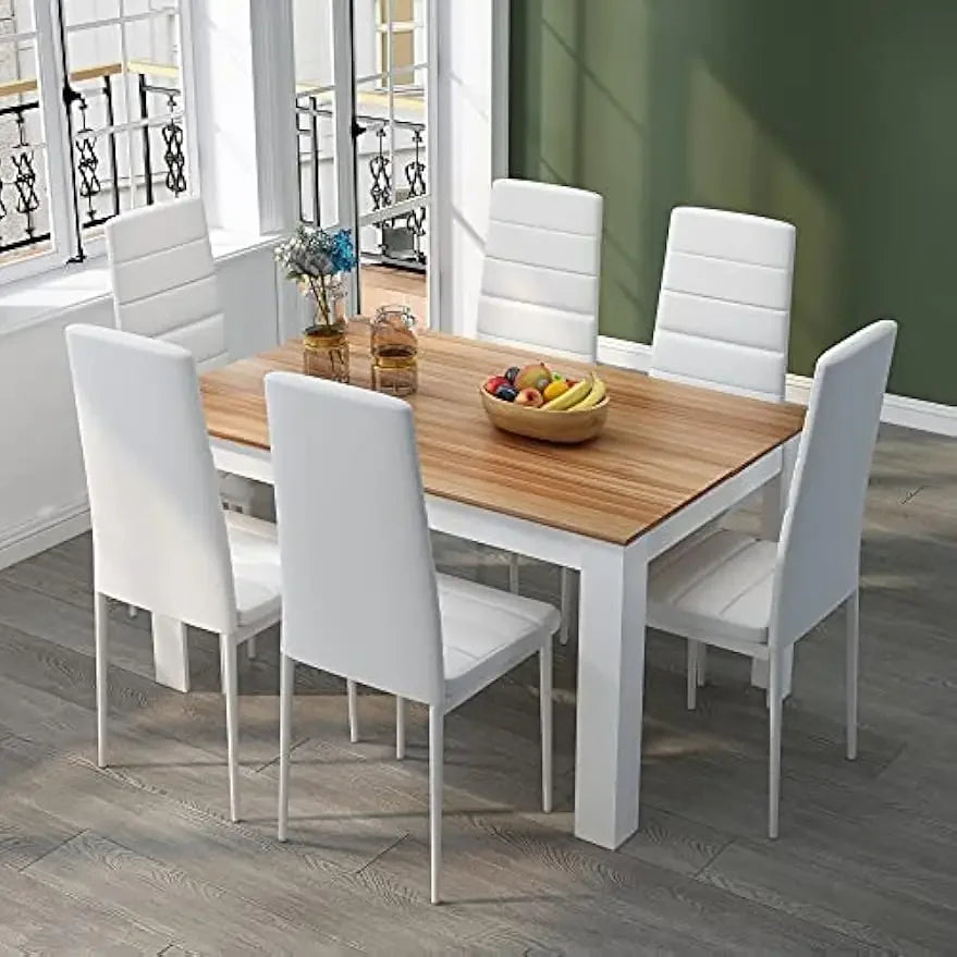 High Back Faux Leather Dining Table and Chairs