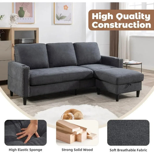 Convertible 3 Seat L-Shaped Sectional Couch